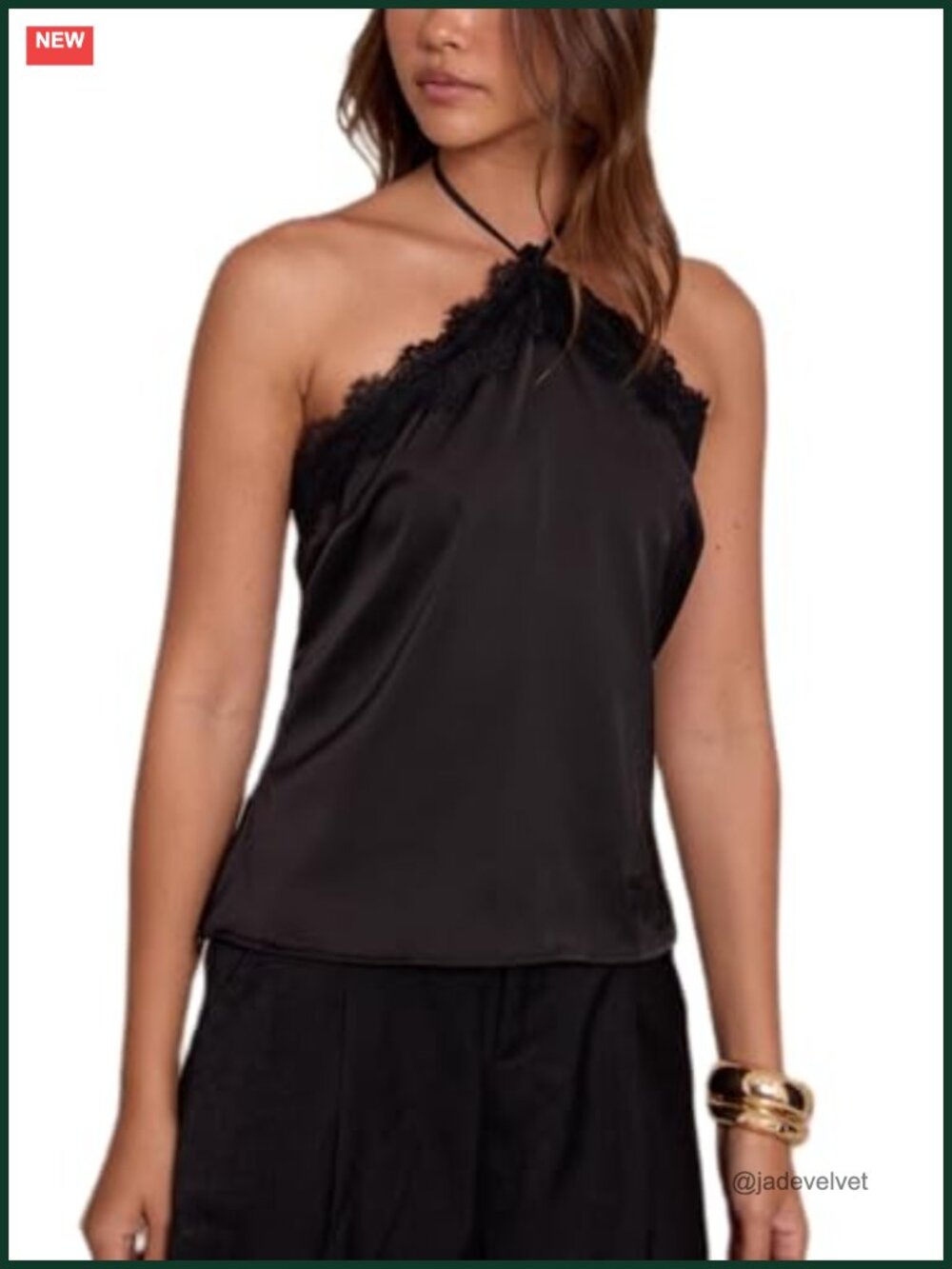 Women Satin Lace Cami Top Silk Sleeveless Halter Top Going Out